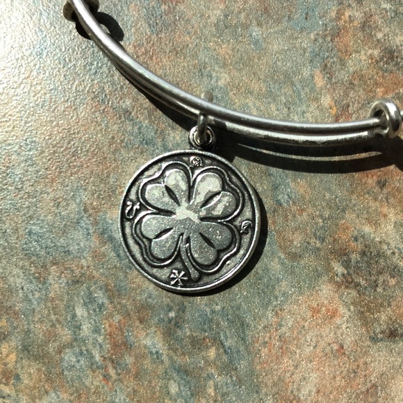 Silver Alex and Ani Clover Charm Bangle - Picture 2 of 3